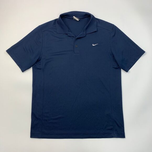 Nike Polo Shirt Mens L Large Navy Swoosh Logo Performance Golf Classic Dri FIT - Picture 2 of 14